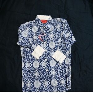 Kids Blue and White Patterned Button Down Shirt